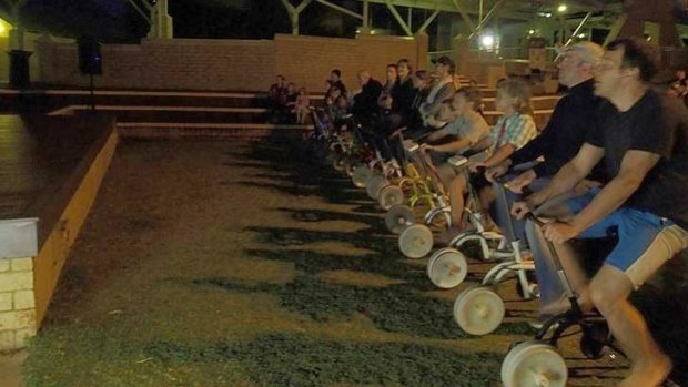 Movie-goers use pedal power.