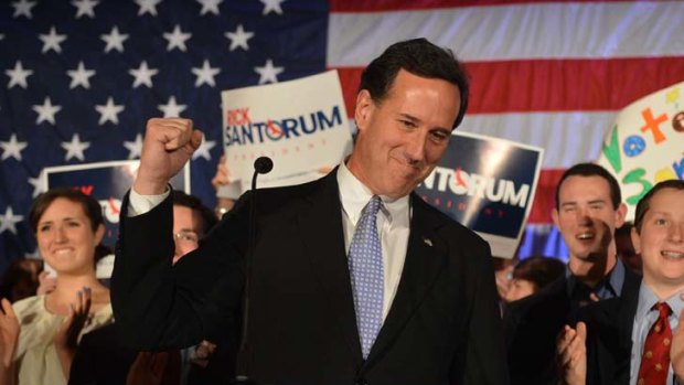 "Mr Santorum had lost a clean sweep of three primaries. Polls had predicted the losses but early counting last night suggested they had been more devastating than expected."