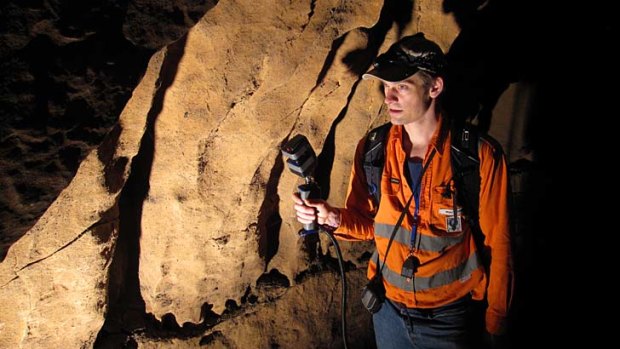 All in good time: Mike Bosse whizzes through the caves with the Zebedee technology.