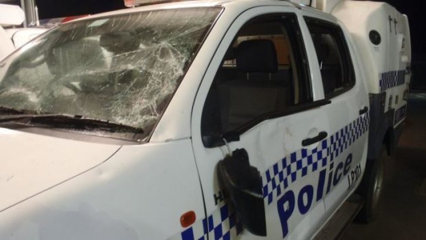 Damage to a police vehicle after a crowd stoned officers in Pingelly.