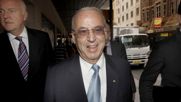 Eddie Obeid arrives at the ICAC hearing flanked by his lawyers.