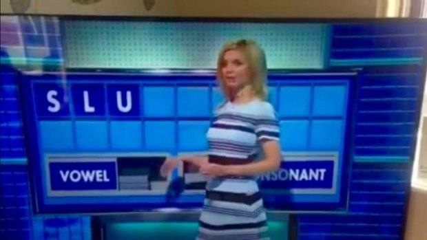 Rachel Riley, host of the UK game show Countdown unwittingly reveals a rude word.