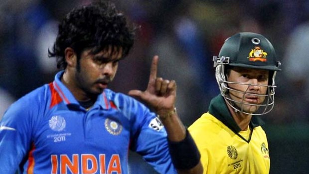 Australian captain Ricky Ponting and Indian fast bowler Sree Sreesanth have a heated exchange.