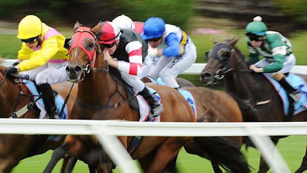 Breaking through: Settler's Way (left) takes the lead to give Irish jockey Oisin Murphy his first Australian win.