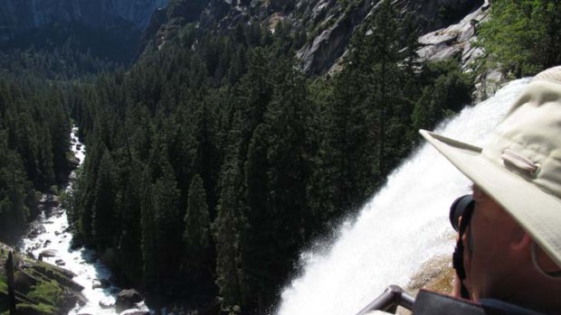 Awe-inspiring ... a hiker at the top of Vernal Fall where the three hikers died nearly three years ago. Their bodies have yet to be found.