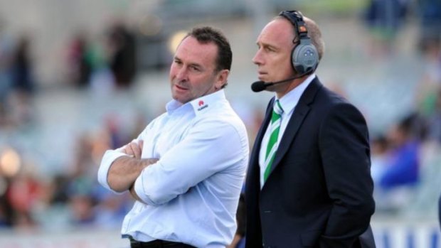 Unimpressed: Ricky Stuart on the sideline during a recent Raiders match against the Knights.