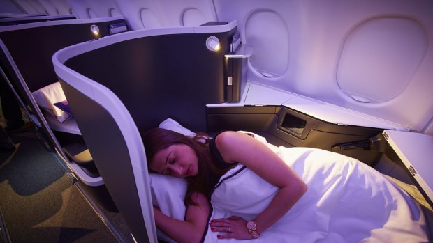 The comforts of a Virgin Australia A330-200 business class seat.