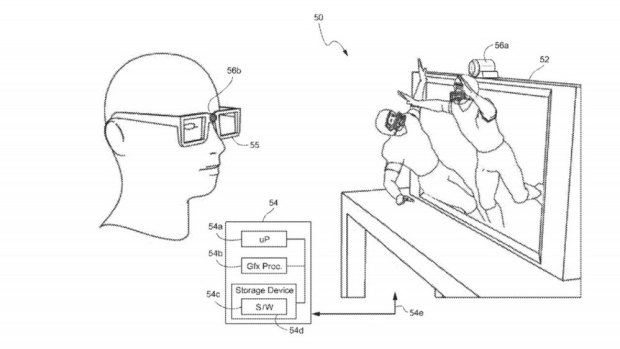 An image from Nintendo's patent shows a proposal to track users gaze and provide 3D images.