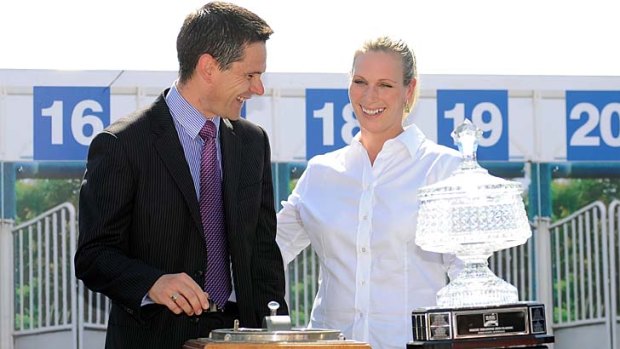 Numbers game ... Zara Phillips and Daniel Aurisch at the Magic Millions barrier draw on Tuesday.
