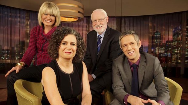 Rebooted: Judith Lucy and Jason Di Rosso, front, with Margaret Pomeranz and David Stratton.