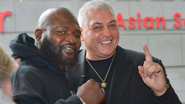 Boxing promoter Mick Gatto (right) with James Toney on Monday.