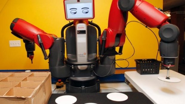 Rethink Robotics, based in Boston, designed the Baxter robot to work alongside real people. Its cartoon face changes expressions to warn people what it is doing. 