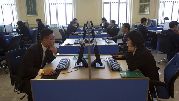 Look into the future ... North Korean students work at computer terminals inside a computer lab at Kim Il-sung University in Pyongyang.