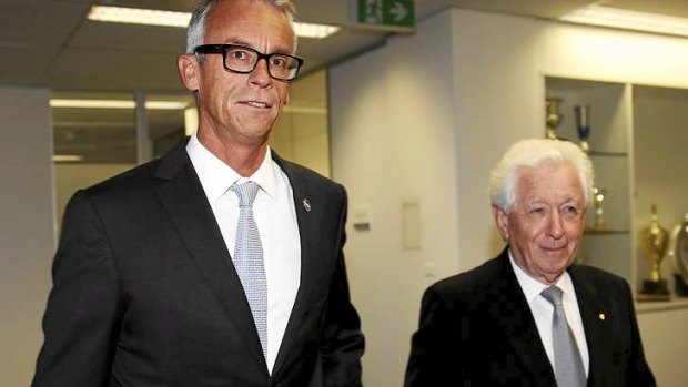 David Gallop with FFA chairman Frank Lowy a Monday's media conference