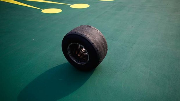 Lost wheel ended his race: the tyre from Mark Webber's car.