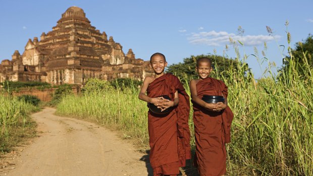 Two young Buddhist monks in  Bagan.
