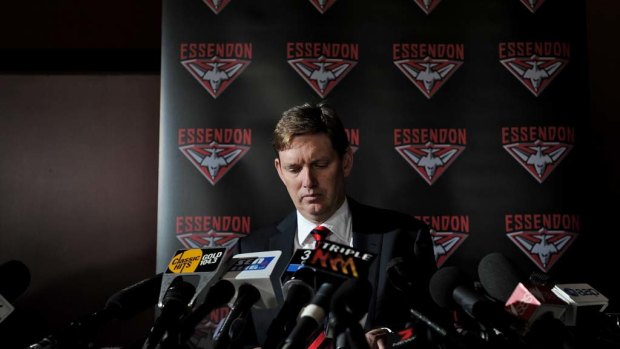 Essendon chairman David Evans prepares to discuss the findings of Dr. Ziggy Switkowski's independent review into the club's governence.