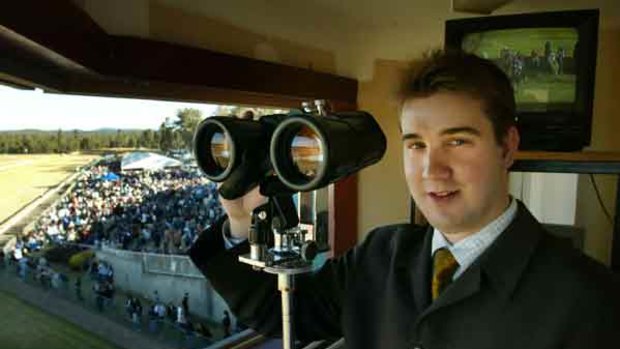 "An exciting, accurate young racecaller": Matthew Hill  in 2004, calling the Dr Jurd's Cup race at Cessnock in NSW. He is now fighting for his life in a Hong Kong hospital.