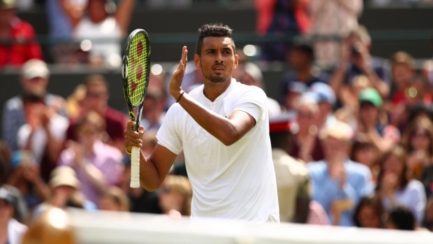 Nick Kyrgios celebrates victory over Feliciano Lopez. Next stop: Andy Murray.