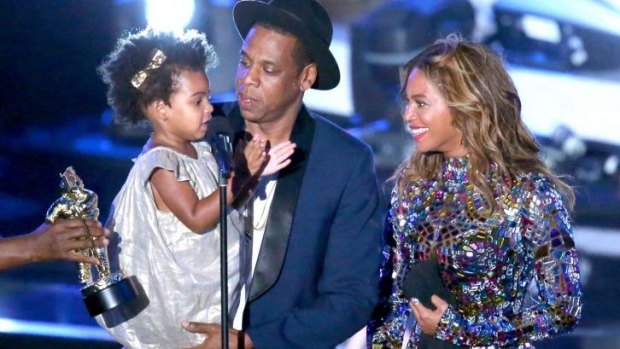 Touching: Blue Ivy, Jay Z and Beyonce together at the MTV VMAs. 