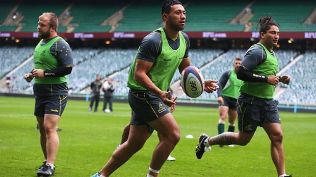 Wallabies Christian Lealiifano and Saia Fainga'a during a practice session in London on Friday.