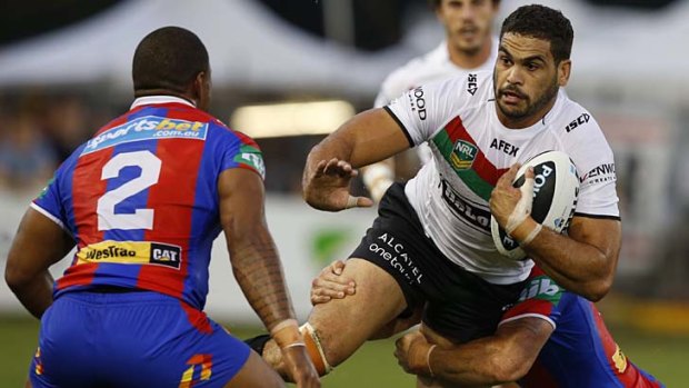 No indication &#8230; Greg Inglis hits the line for Souths in a weekend trial against Newcastle.