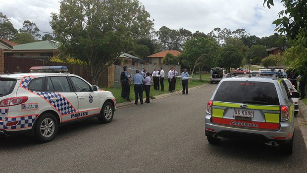 Emergency crews at the scene of a shooting at Mango Hill, north of Brisbane.