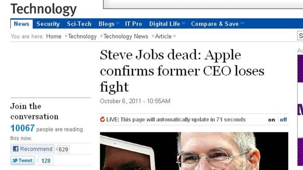 Jobs's death: more than 10,000 read all about it at once.