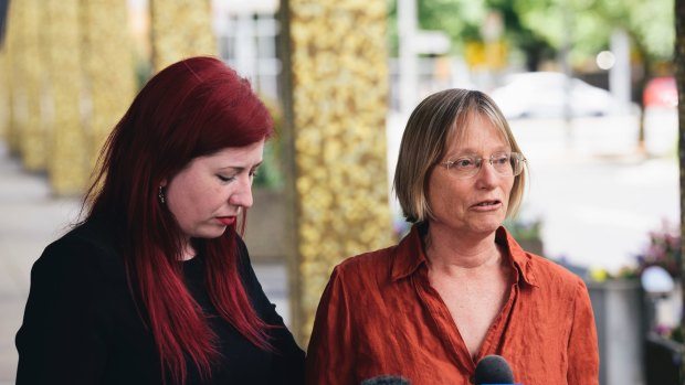 Labor's Tara Cheyne and Greens' Caroline Le Couteur talk to media about euthanasia.