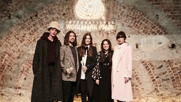 Exinfinitas designer Lukas Vincent (second from left), with the Woolmark Prize womenswear winners, Beth (centre) and Tessa MacGraw, of macgraw.