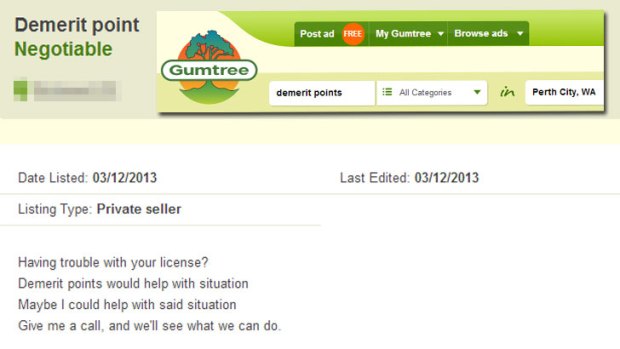 An example of demerits being advertised online.