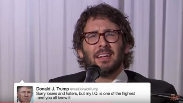 Sings with great feeling ... Josh Groban admits he has the 'voice of an angel' before launching his album, The Best Tweets of Donald Trump.