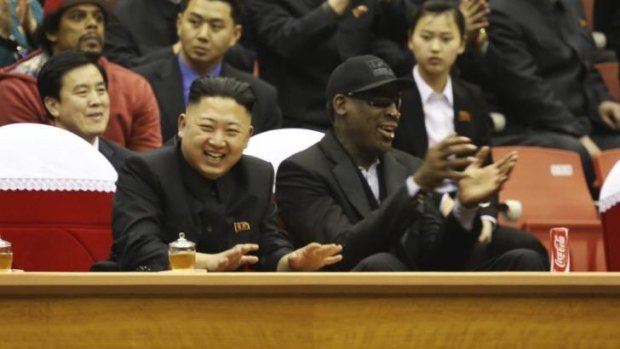 North Korean leader Kim Jong-un and former NBA star Dennis Rodman in Pyongyang.
