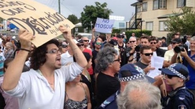Police were forced to close streets as Mosque protesters clashed on the Sunshine Coast.