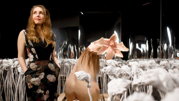 Australian artist Patricia Piccinini with her installation 
