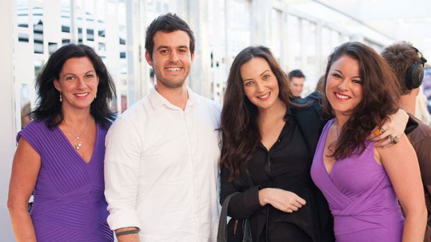 Josh Maldenis and Andi Thomas (centre) flanked by fellow <i>My Kitchen Rules</i> contestants Lisa Clarke (left) and Candice Clarke (right).