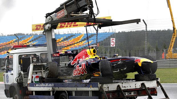 Sebastian Vettel's damaged Red Bull car.