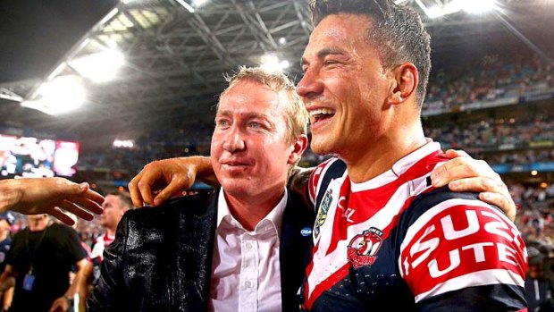 Sonny Bill Williams with  Roosters coach Trent Robinson.