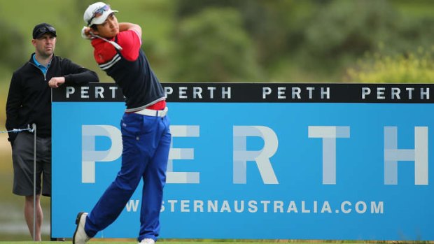 Jin Jeong of Korea tees off on the 3rd hole during day three of the Perth International at Lake Karrinyup Country Club on October 19, 2013 in Perth, Australia.
