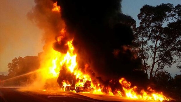 Tanker bursts into flames near Nagambie.