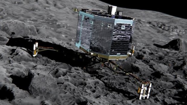 An artist's impression of Rosetta's lander Philae on the surface of comet 67P/Churyumov-Gerasimenko.