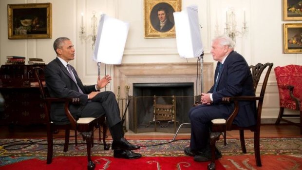 Barack Obama and David Attenborough meet to discuss the environment at The White House.