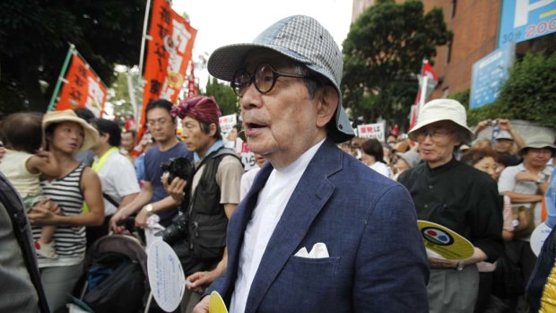 Japanese Nobel literature prize winner Kenzaburo Oe attends an anti-nuclear rally in Tokyo.