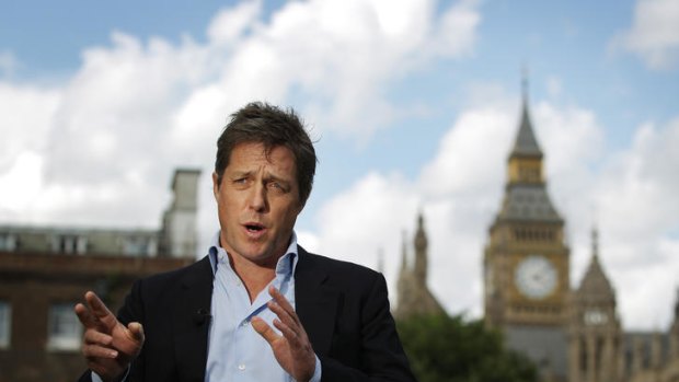 Hugh Grant gives a television interview in support of the Hacked off campaign group.