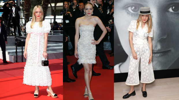 A selection of Chloe Sevigny's Cannes outfits.