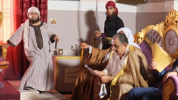 An actor reads through his lines on the set of a new Iraqi comedy series about Islamic State extremists.