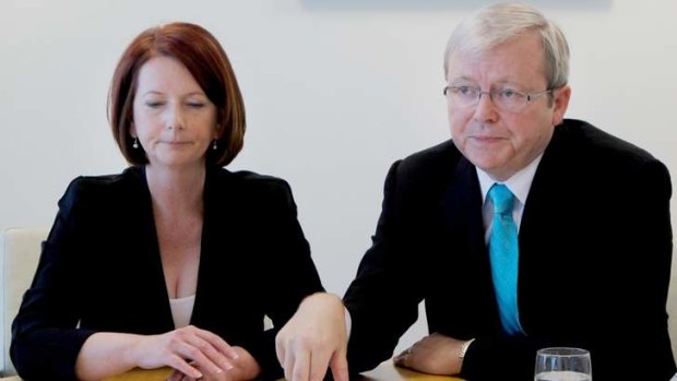 Julia Gillard with Kevin Rudd.