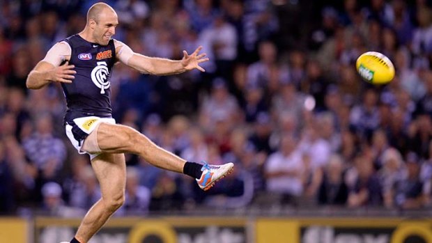 Still going strong: Chris Judd takes the field for his 250th game on Friday, against Hawthorn.
