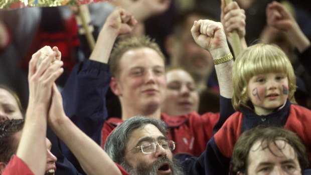 Joe Gutnick celebrates a win by Melbourne Football Club in 2001.