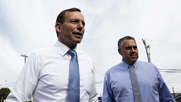 Promising a surplus in 10 years ... Tony Abbott and Joe Hockey.